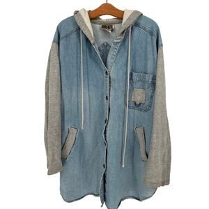 Vintage 90s Grunge Denim Hoodie Jacket, Forenza Size 1X, Button Up